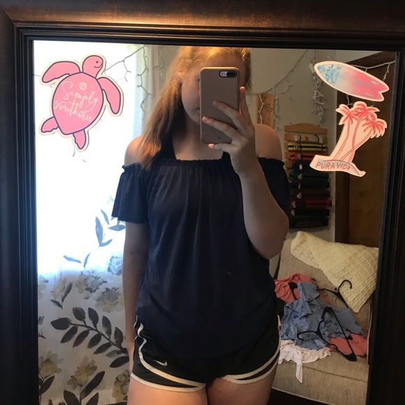 dark blue off the shoulder top - Picture 1 of 3